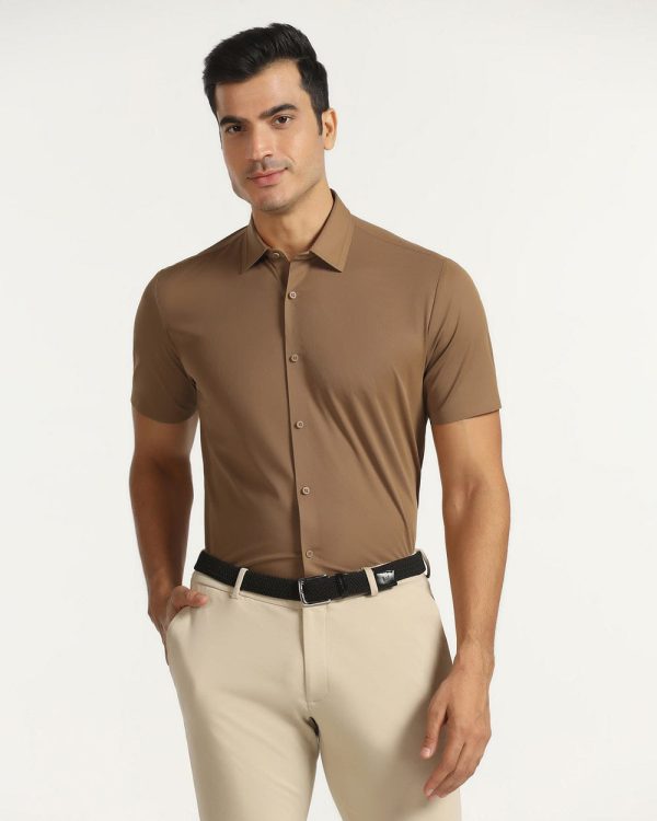 TechPro Formal Half Sleeve Blackberry Shirt-Ochre