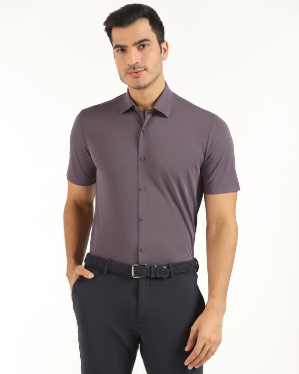 TechPro Formal Half Sleeve Blackberry Shirt-Mouse - Image 2