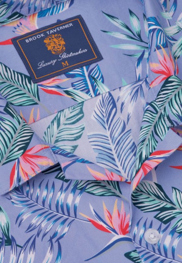 Regular Fit Tropical Cuban Collar Short Sleeve Shirt- Blue - Image 2