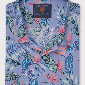 Regular Fit Tropical Cuban Collar Short Sleeve Shirt- Blue