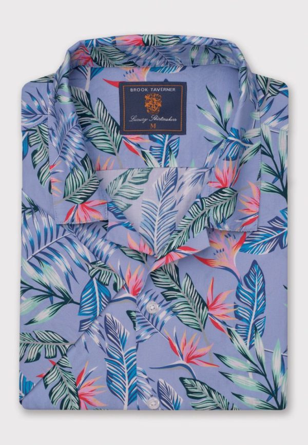 Regular Fit Tropical Cuban Collar Short Sleeve Shirt- Blue